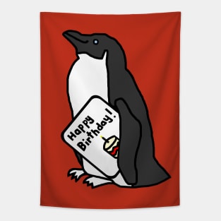 Animals Birthday Greetings Penguin says Happy Birthday Tapestry