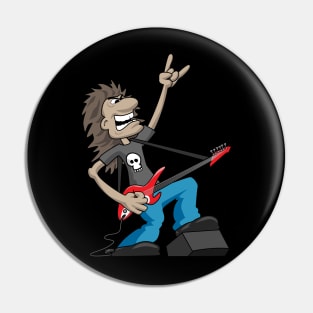 Heavy Metal Rock Guitarist Cartoon Pin