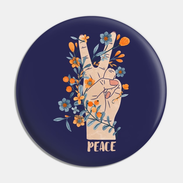 Peace Sign With Orange Flowers, Blue Flowers And Vines Pin by LittleBunnySunshine