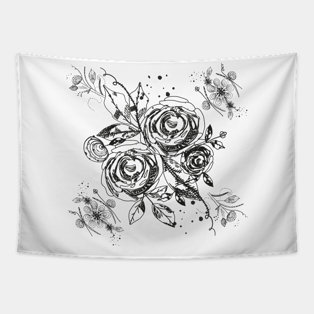 Summer time abstract black flowers Tapestry by GULSENGUNEL