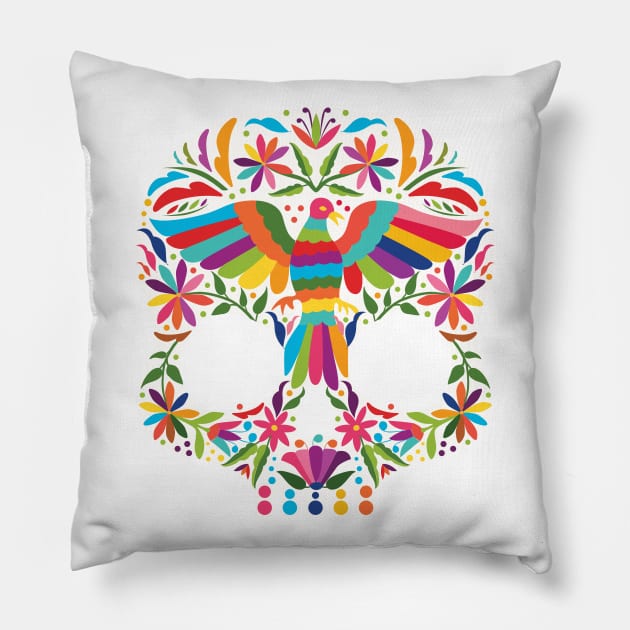 Mexican Otomí Skull Design Pillow by Akbaly