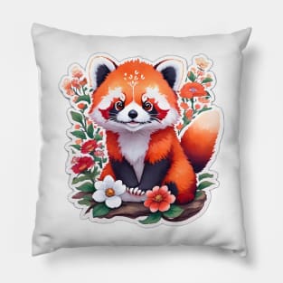 Cute Red Panda With Flowers Pillow