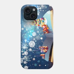 Santa riding sleigh magic book Phone Case