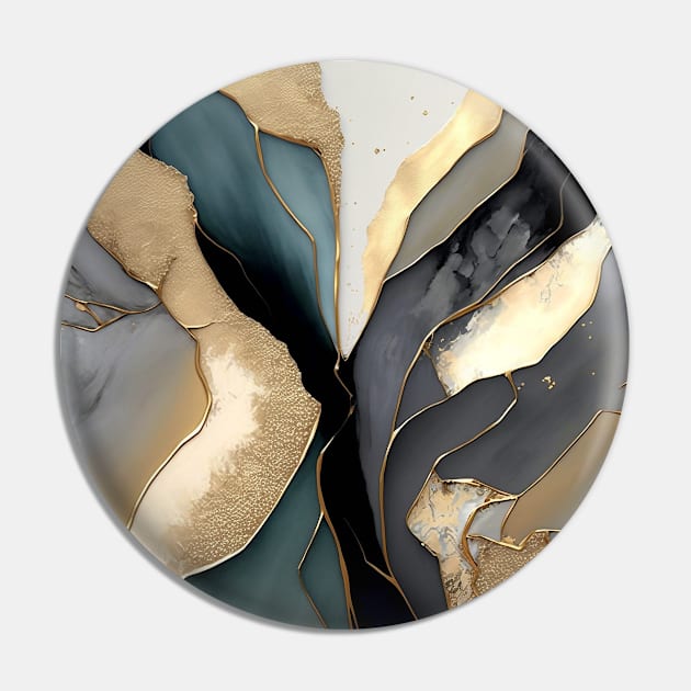 Gold Volt - Abstract Alcohol Ink Resin Art Pin by inkvestor