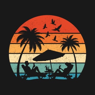 Couples on Tropical Summer Beach Retro Vintage Sunset Hawaii T-Shirt