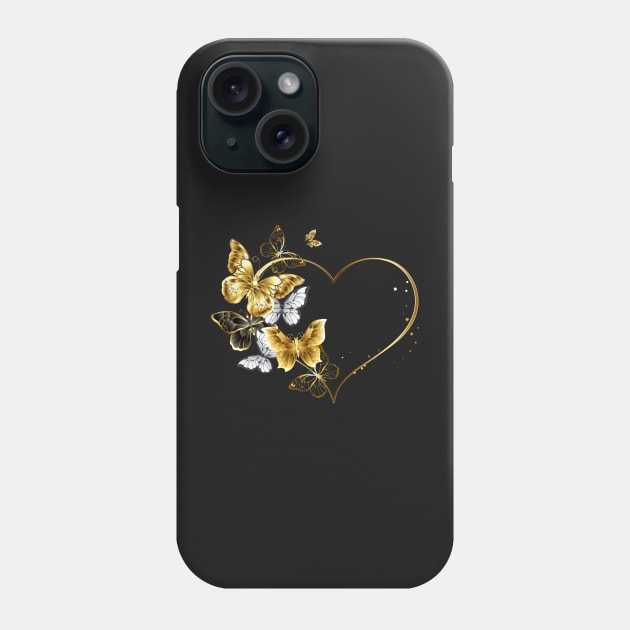 Heart with Golden Butterflies Phone Case by Blackmoon9