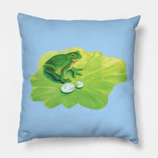 Frog On A Lily Pad Illustration Pillow