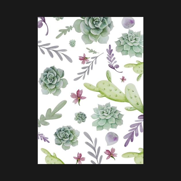 Cactus and Wreath Watercolor Pattern 1 by B&K