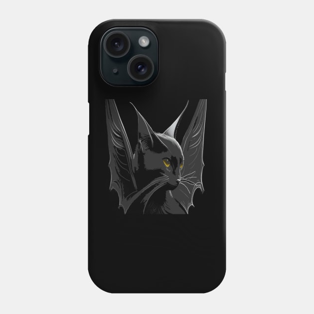 A Black Bat Cat With Large Pointy Ears And Wing In A Gothic Style Phone Case by taiche