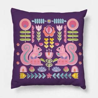 Pink Squirrels In A Scandinavian Garden Pillow