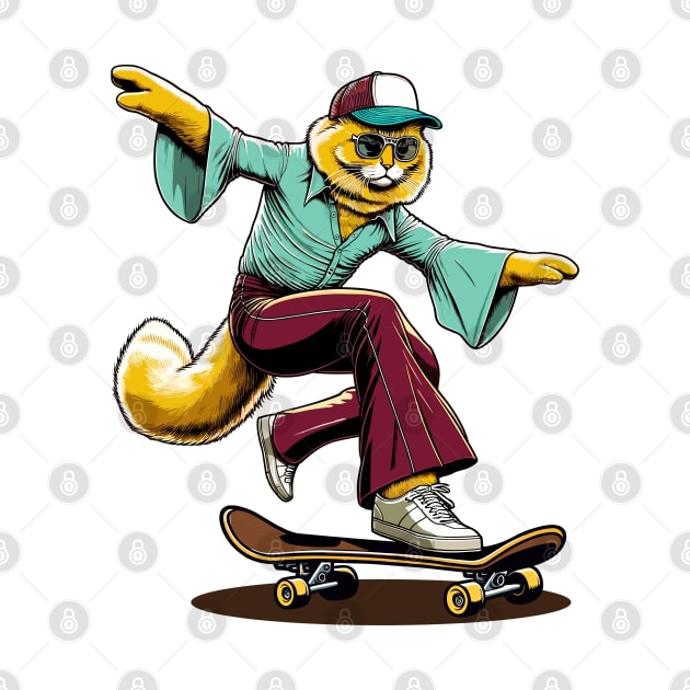 Retro Cat Skateboarder - Vintage Style Illustration by TimeWarpWildlife