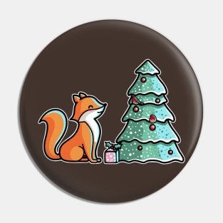 Cute Fox And Christmas Tree Pin