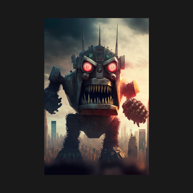 Alien Monster giant robot cyborg attacking the city by KoolArtDistrict