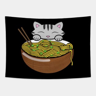 Cute cat eating ramen noodles Tapestry