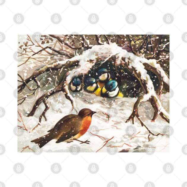 Vintage Christmas Postcard Depicting Birds in Snow by Oldetimemercan