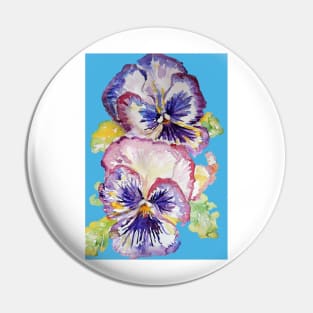 Pansy Watercolor Purple Flower Pattern on Light Blue Pin