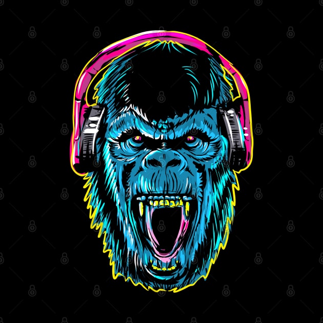 Blue Gorilla With Headphone by FerMinem