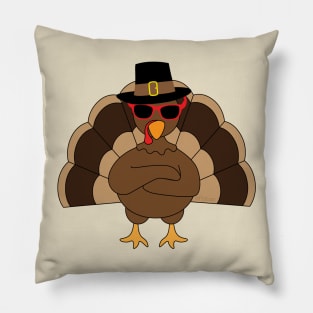 Cool Turkey with sunglasses Happy Thanksgiving Pillow