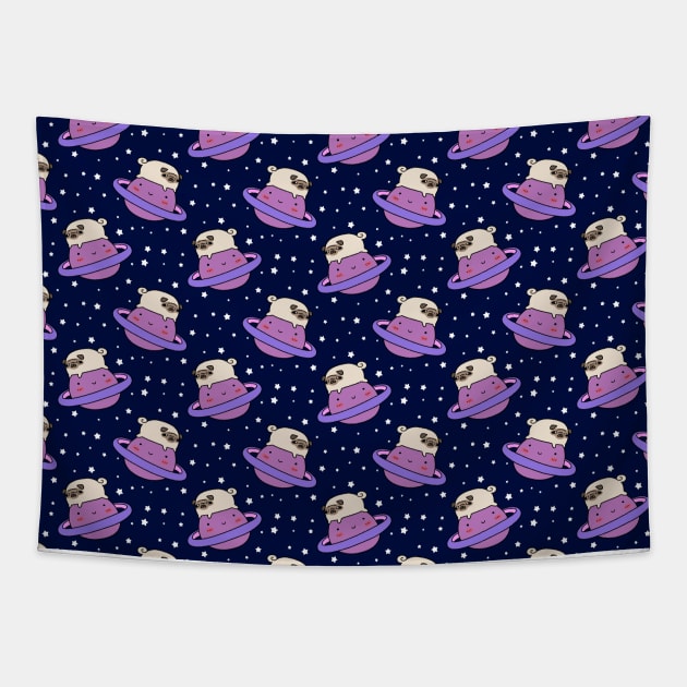 Saturn Space Pug Pattern Tapestry by saradaboru