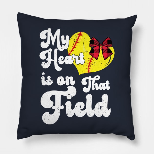 funny My Heart is on That Field softball baseball mom dad Girls Softball , Softball Coach Pillow by Gaming champion