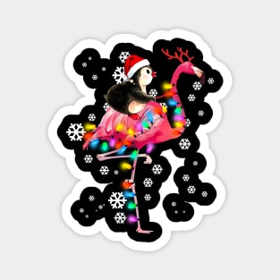 Penguin riding Flamingo Christmas Magnet