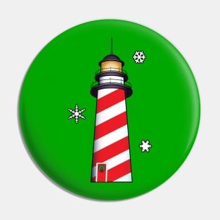 Candy Cane Christmas Lighthouse Pin