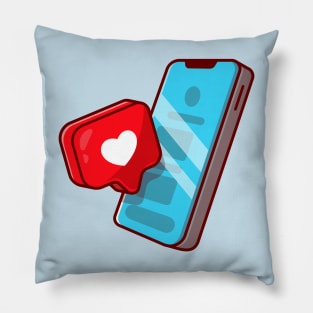 Mobile Phone With Love Sign Cartoon Pillow