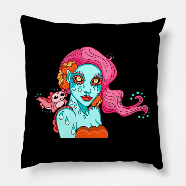 Coral and Axolotl Pillow by Flutter Eyes Butterfly Skies The Art Of Stephanie Ann Garcia