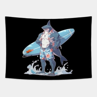 Seriously Anime Surfer Shark Tapestry