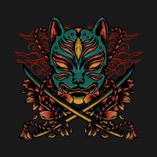 Jpanese cat mask samurai T-Shirt