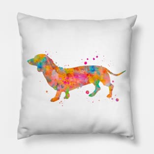 Sausage Dog Watercolor Painting Pillow