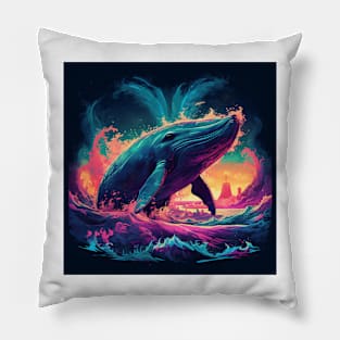 Whale Neon Art Pillow