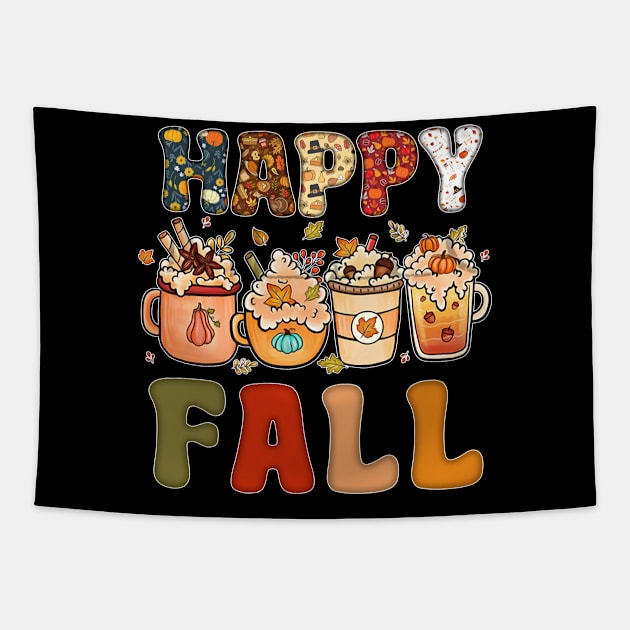 Happy Fall Y'all Autumn Halloween Pumpkin Spice Latte Tapestry by JennyArtist