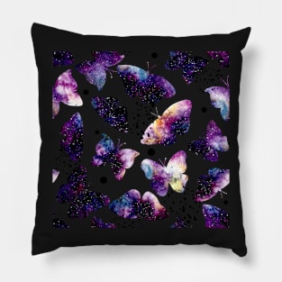 Watercolor Colorful Galaxy, Butterflies and Black Dots Pillow