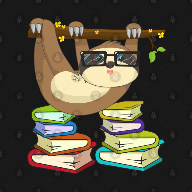 Chibi Climbing Anime Sloth Book Lover - Book Lover - T-Shirt