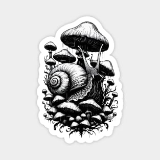 Monochromatic Snail Overgrown Mushrooms Garden Magnet