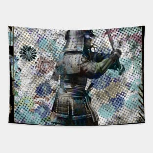 Japanese Samurai Statue Collage Art 92 Tapestry