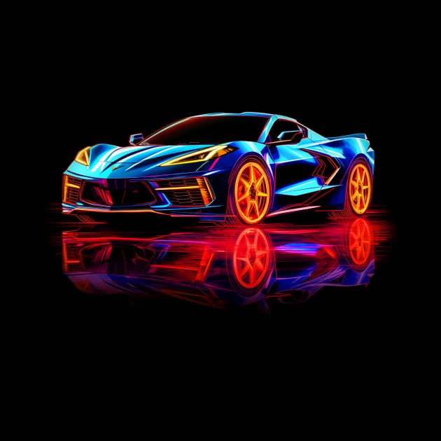 Rapid Blue C8 Corvette racecar with reflection Supercar Sports car Racing car Elkhart Lake Blue Rip Tide Blue by Tees 4 Thee