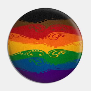 Fancy Swooped and Swirled Inclusive Rainbow Pride Flag Background Pin