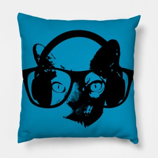 cat with glasses and headphone funny Pillow