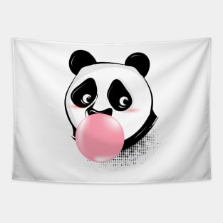 Panda makes bubble gum bubble with pink gum Tapestry