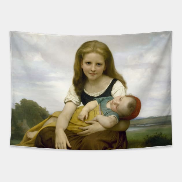 The Elder Sister by William-Adolphe Bouguereau Tapestry by Classic Art Stall