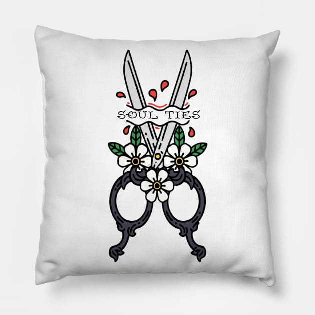cutting soul ties vintage scissor tattoo Pillow by frickinferal
