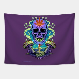 Purple Cannabis Skull with Mushrooms Tapestry