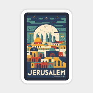 A Vintage Travel Art of Jerusalem - Israel Magnet