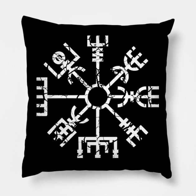 Vegvisir Norse Viking Compass Pagan Wayfinder Symbol Distressed Pillow by Blue Pagan