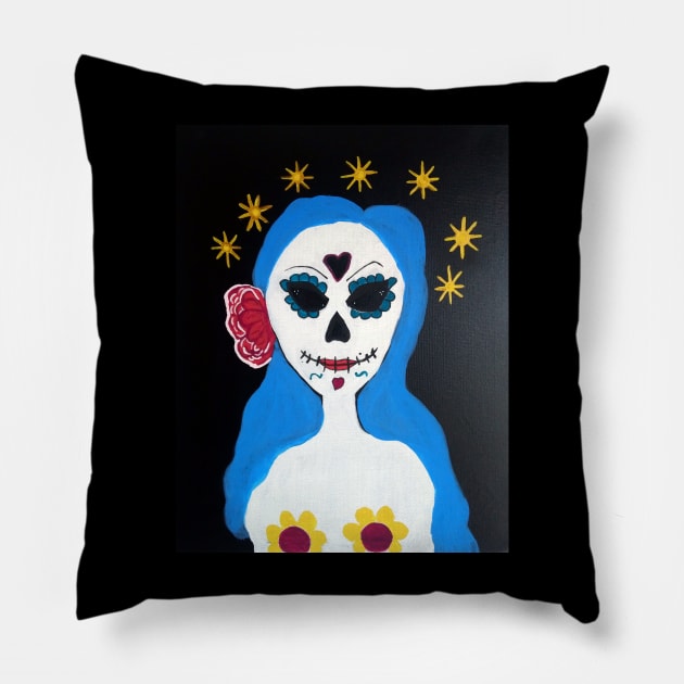 Cosmic Sugar Skull Girl Pillow by Cosmic Witch 