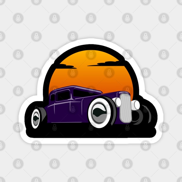 Hotrod Sunrise Magnet by Randomart