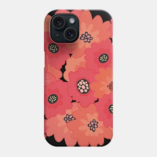 Fun , warm flowerpower pattern in 1970-style, orange, red, pink, black, peach Phone Case