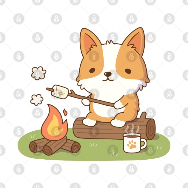 Cute Corgi Toasting Marshmallow At Campfire by rustydoodle